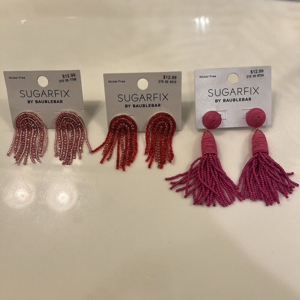 New SUGARFIX By Baublebar Beaded Earrings, Set Of 3, Fringe Statement Earrings